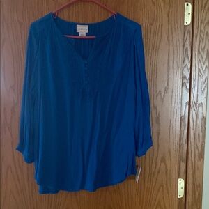 Liz Claiborne Blue 3/4 Sleeve Relaxed Blouse